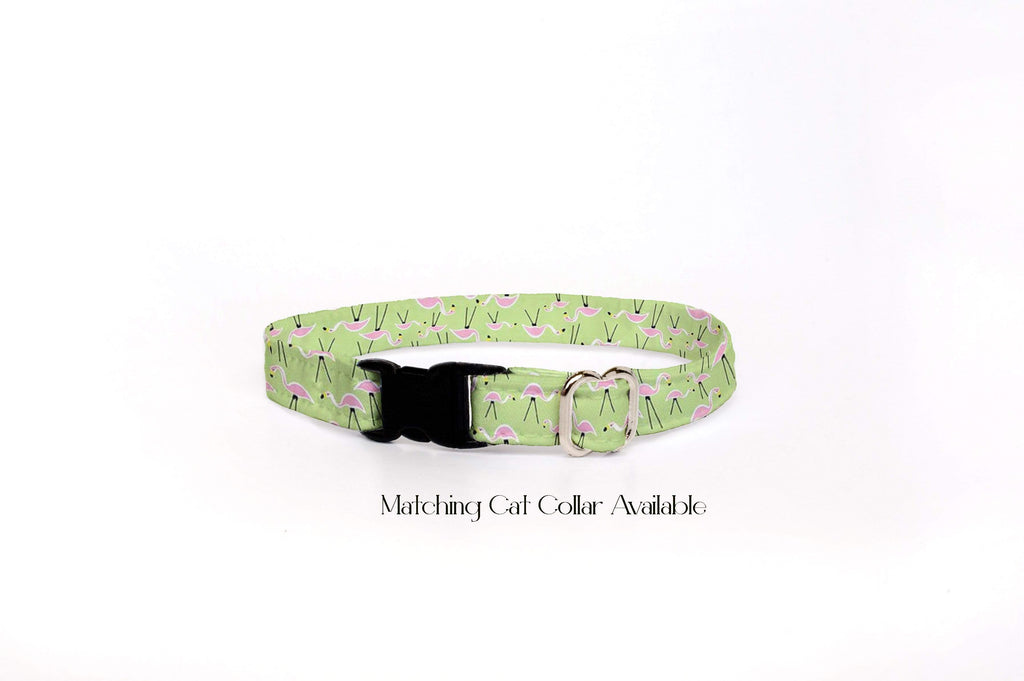 Dog Collar - Pink Flamingo's Green